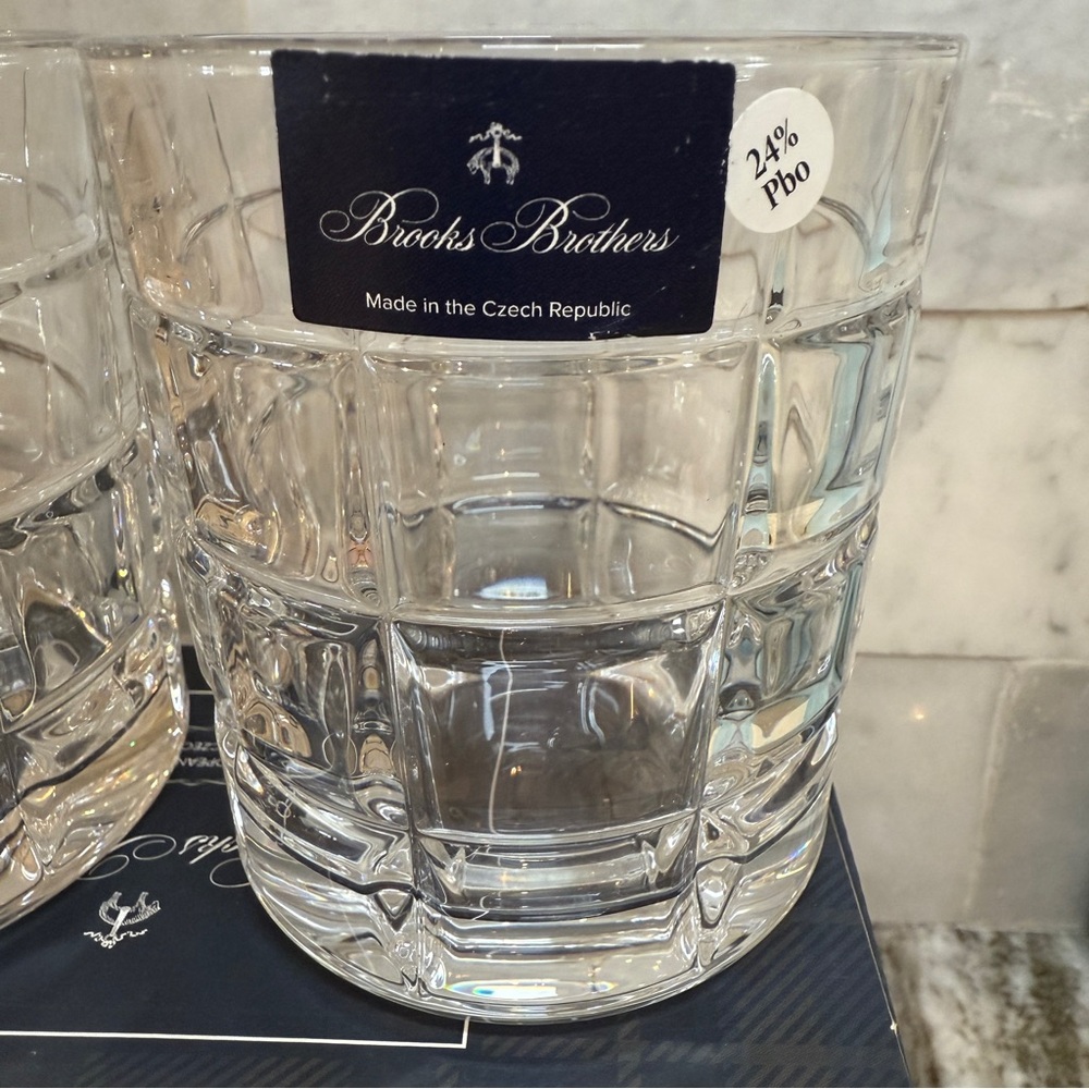 2 Brooks Brothers Tartan Plaid Crystal Double Old Fashioned Whiskey Glass Set 2 - Picture 5 of 5